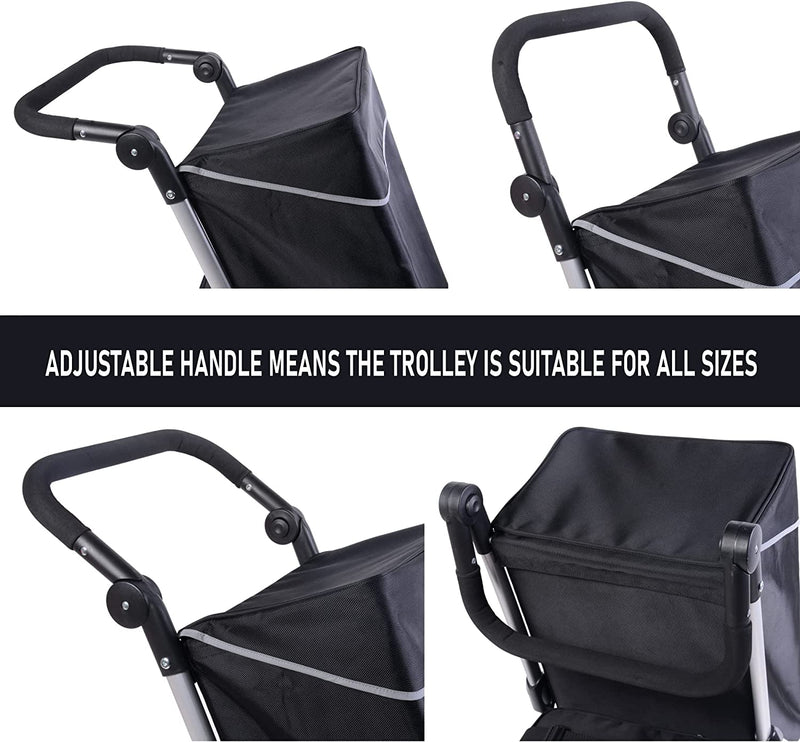Premium 4 Wheel Large 60L Shopping Trolley Cart with Brakes, Folds Away & Adjustable Handles with 2L Cool Bag - 2 Year Warranty