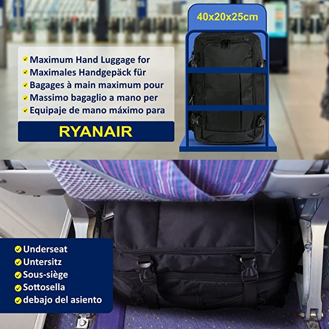 Ryanair Latest 40x20x25 Maximum Size Hand Cabin Luggage Approved Trave