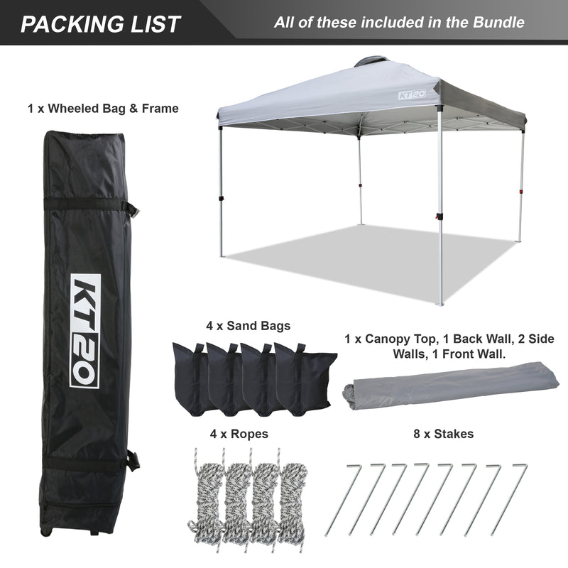 KT20 One-touch 3m x 3m Pop-up Gazebo Tent with Wheeled Bag & Detachable Side Walls
