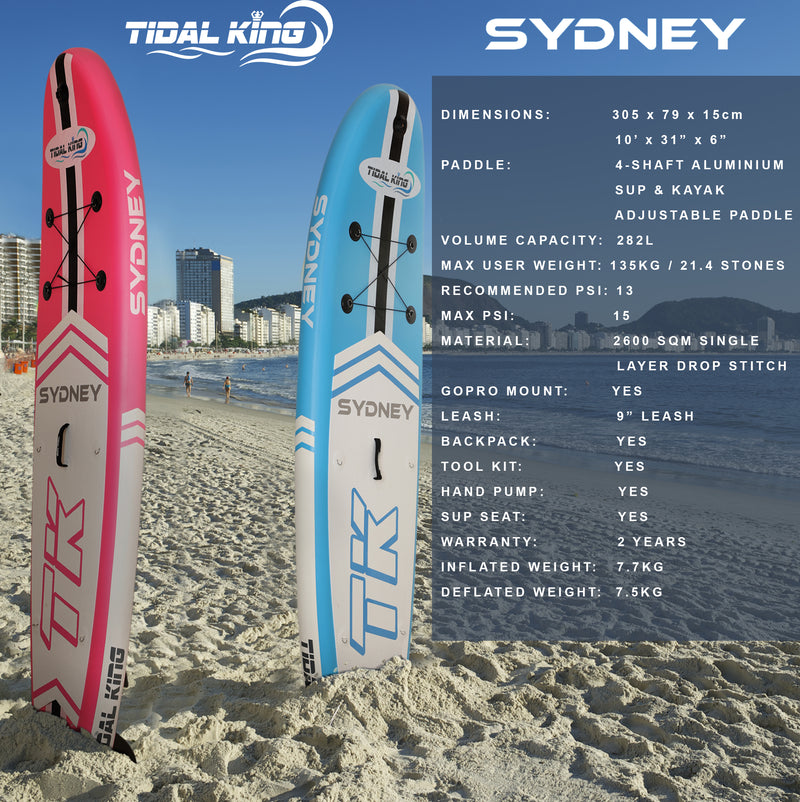 TIDAL KING 2021 SYDNEY 10' PADDLE BOARD WITH KAYAK ACCESSORIES PINK